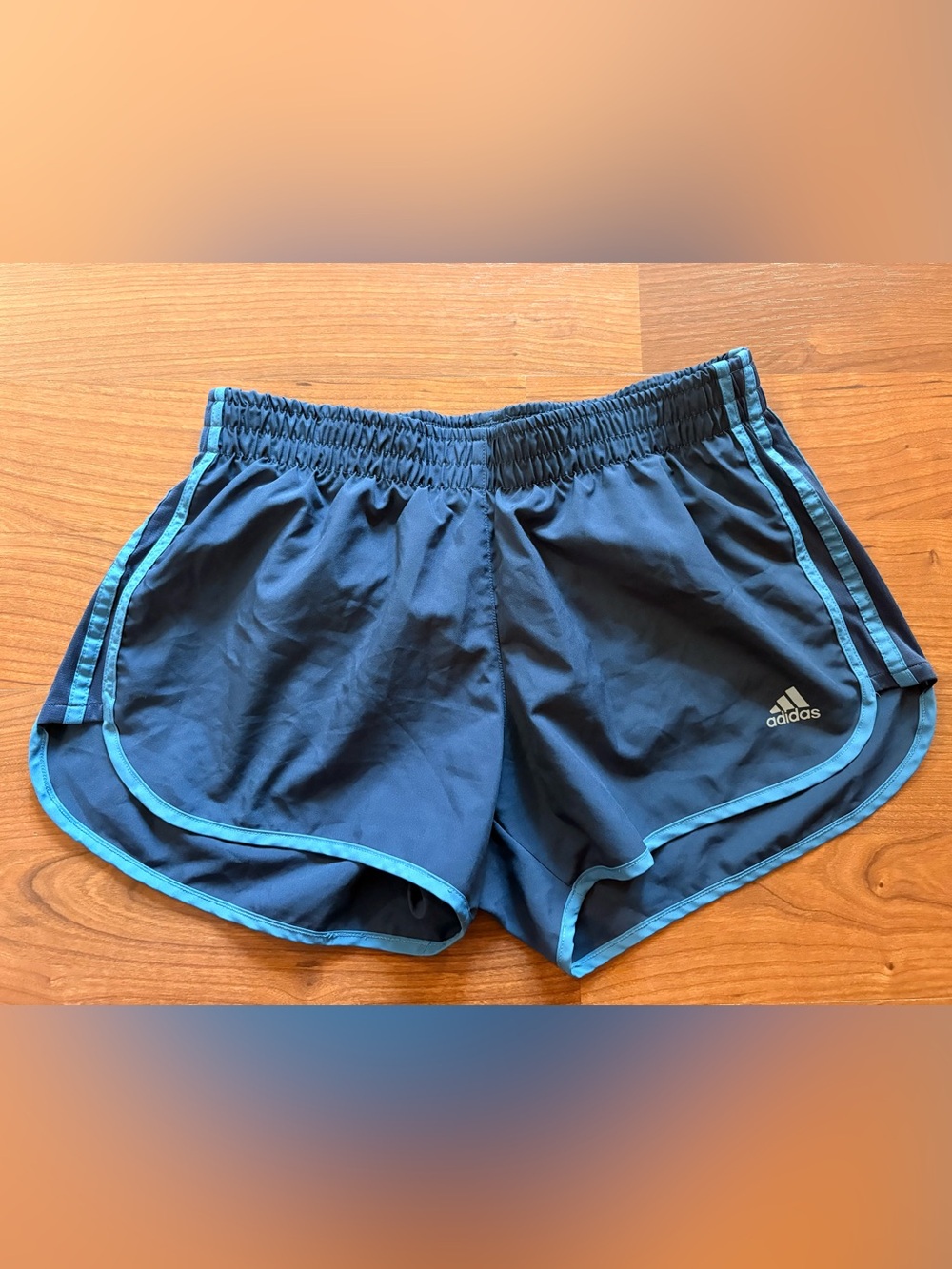 adidas Women's Dark Blue Athletic Shorts with Light Blue Trim